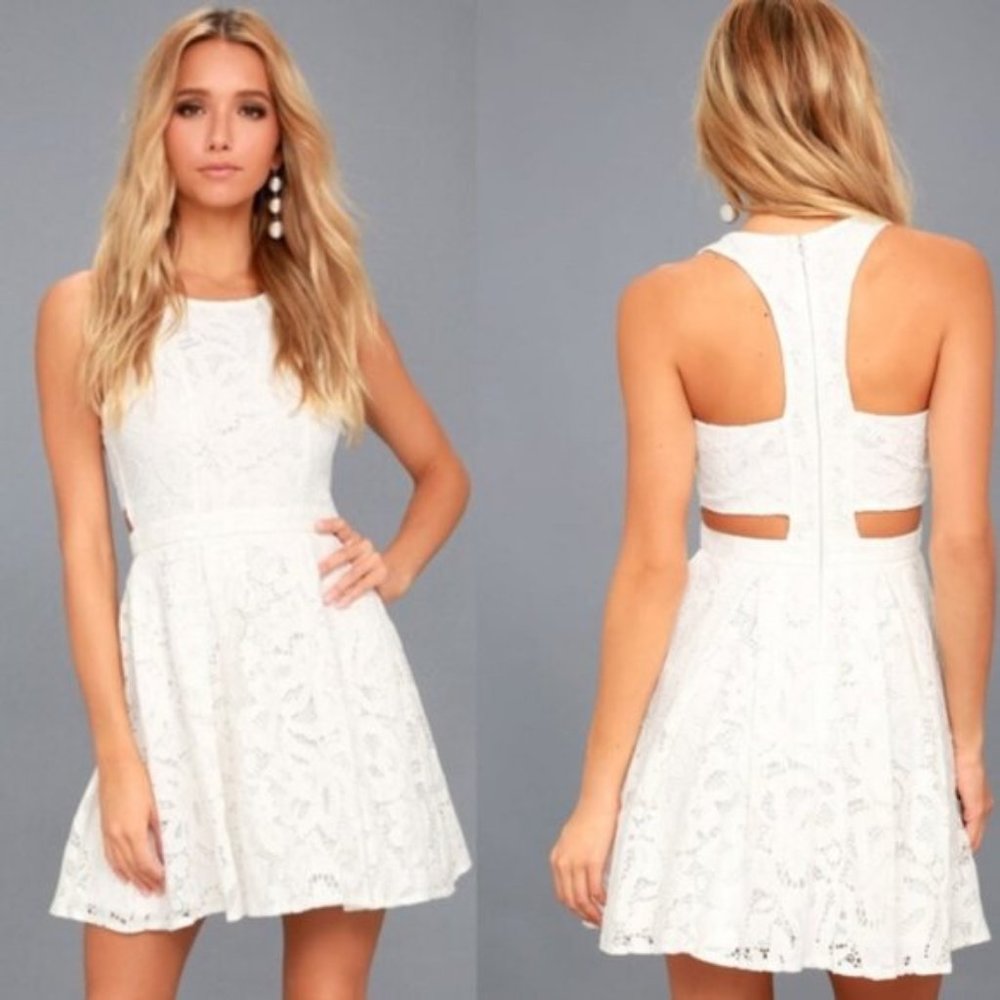 Lulu's Daisy Date White Lace Skater Dress